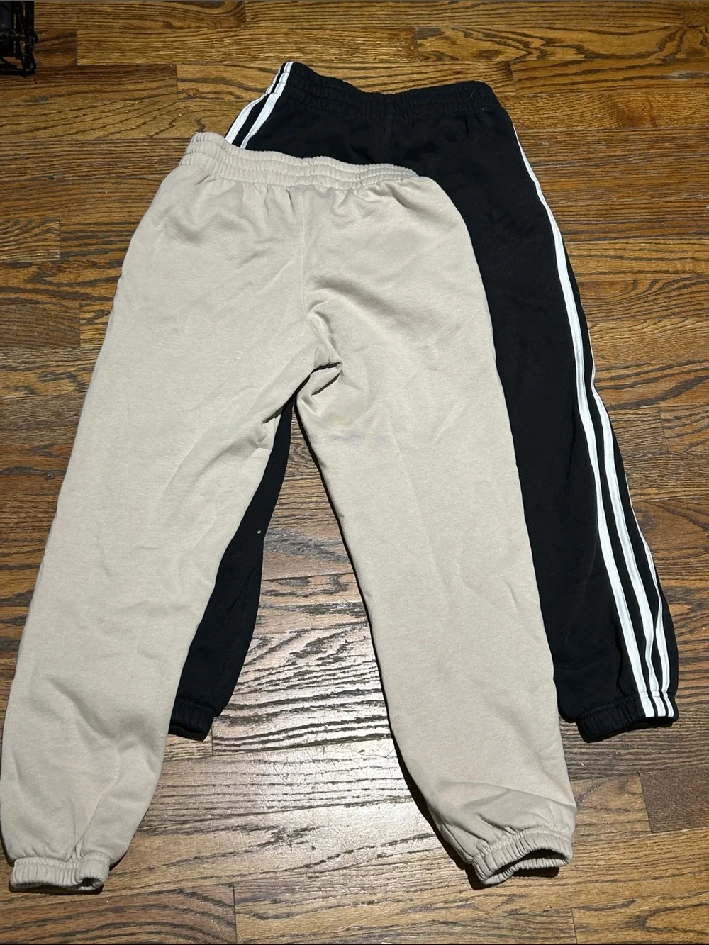 2 Pair 10/12 adidas Kids Beige and Black Jogger Sweatpants